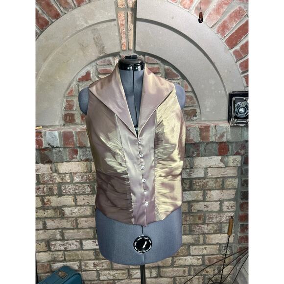 top button up gold metallic sleeveless glam 1990s - Picture 1 of 8